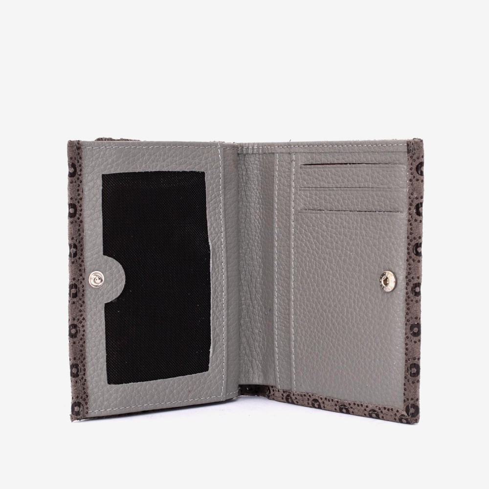 Portofel dama ENZO NORI model AMELY din piele naturală piele de căprioară gri cu accente laser