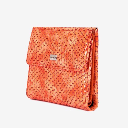Portofel dama ENZO NORI model AMELY din piele naturala imprimeu șarpe portocaliu