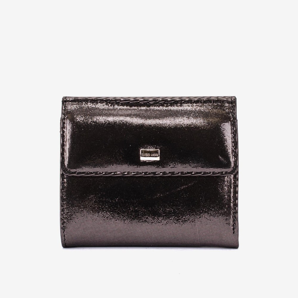 Portofel dama ENZO NORI model AMELY din piele naturală negru metalizat