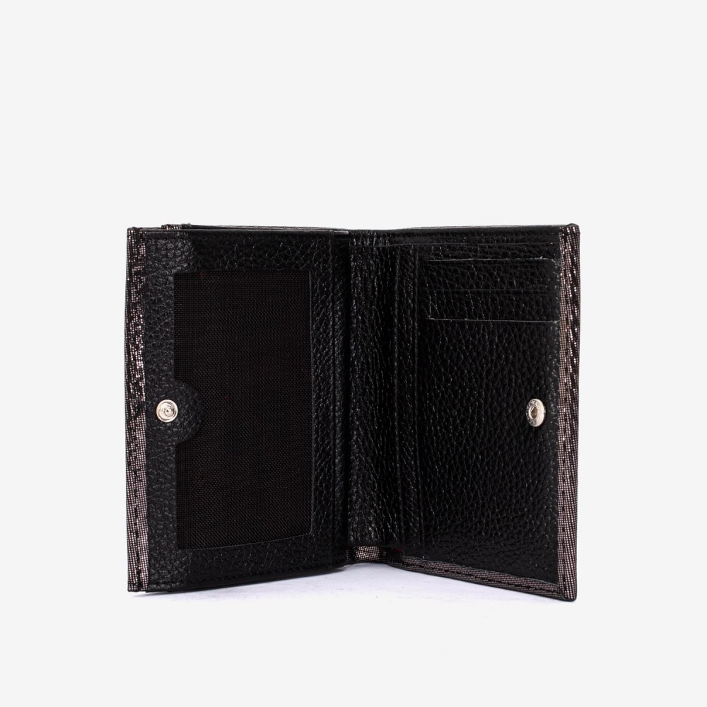 Portofel dama ENZO NORI model AMELY din piele naturală negru metalizat