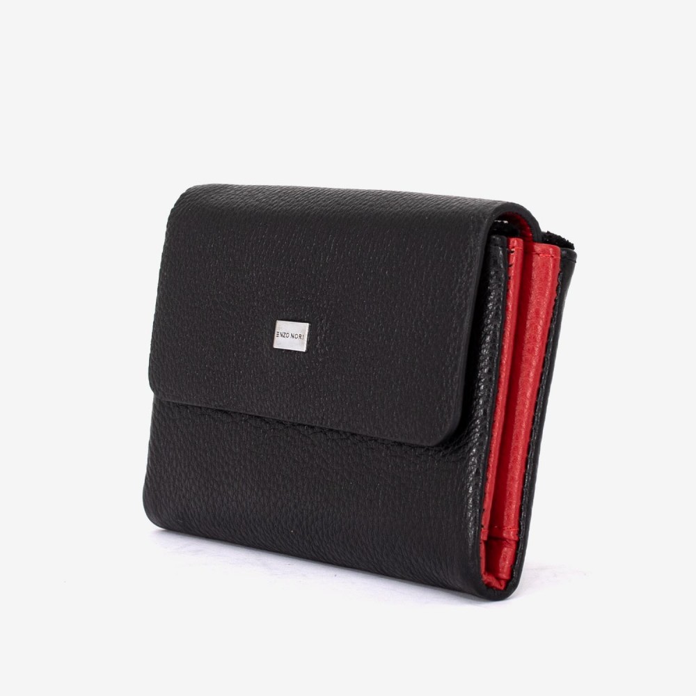 Portofel dama ENZO NORI model ALEXA din piele naturala negru-rosu