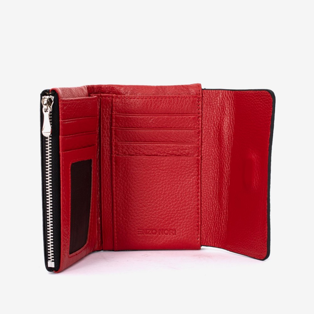 Portofel dama ENZO NORI model ALEXA din piele naturala negru-rosu