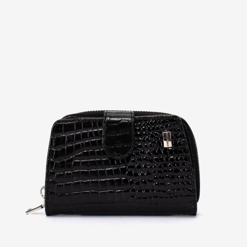 Portofel dama ENZO NORI model CASTEL piele naturala negru lacuit