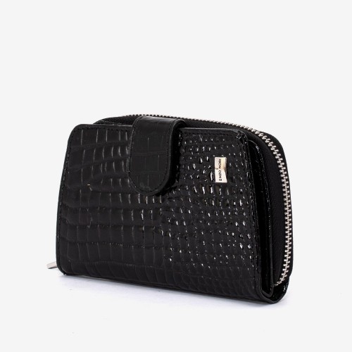Portofel dama ENZO NORI model CASTEL piele naturala negru lacuit