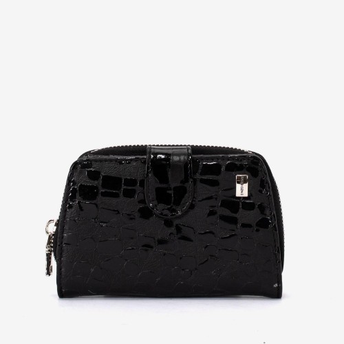 Portofel dama ENZO NORI model CASTEL piele naturala  negru cu laser