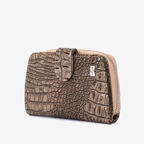 Portofel dama ENZO NORI model CASTEL piele naturala bej croco