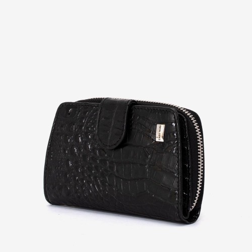 Portofel dama ENZO NORI model CASTEL piele naturala negru croco
