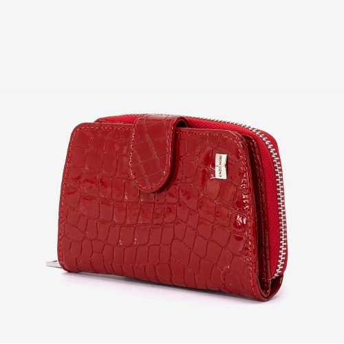 Portofel dama ENZO NORI model CASTEL piele naturala rosu croco laser