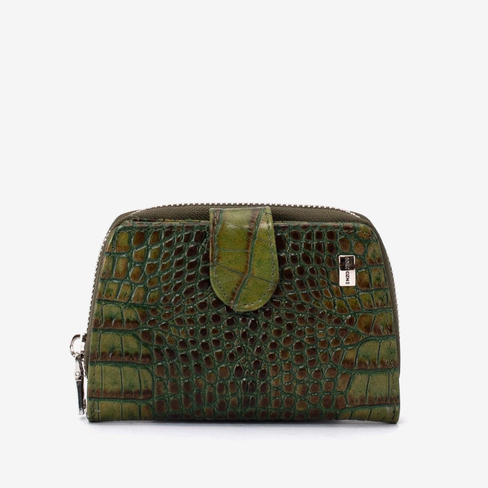 Portofel dama ENZO NORI model CASTEL piele naturala verde cu imprimeu animal