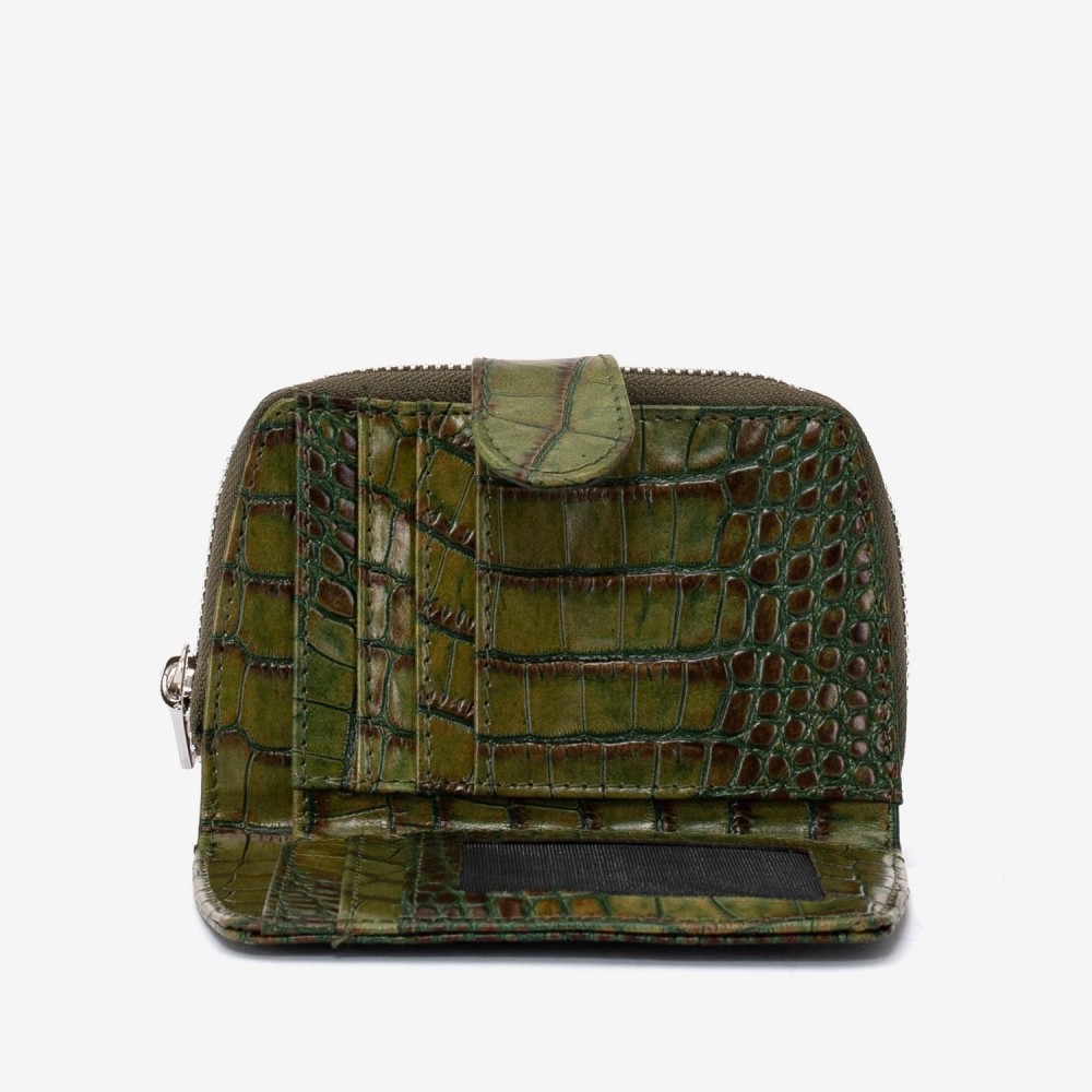 Portofel dama ENZO NORI model CASTEL piele naturala verde cu imprimeu animal