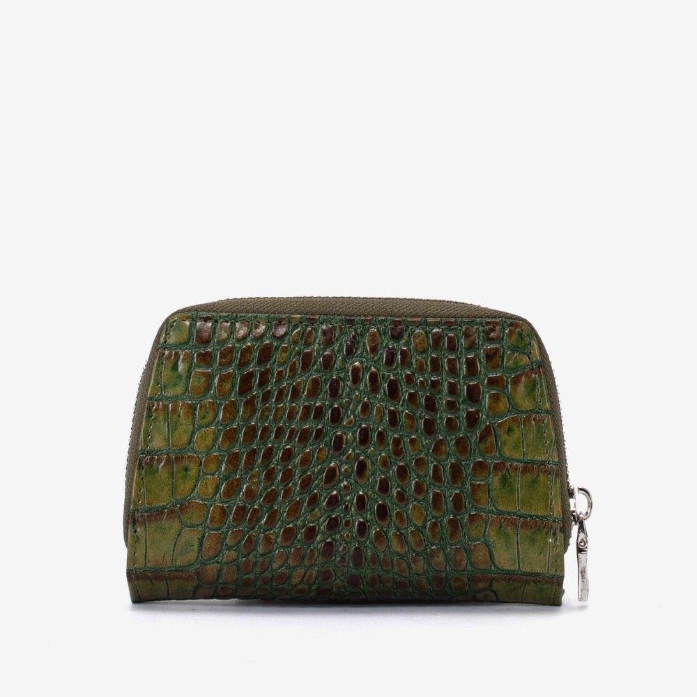 Portofel dama ENZO NORI model CASTEL piele naturala verde cu imprimeu animal