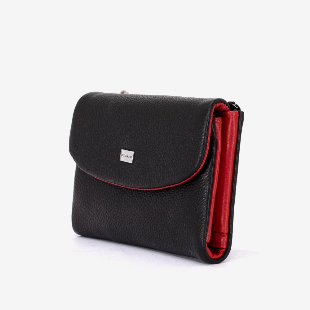 Portofel dama ENZO NORI model NIKA din piele naturala negru-rosu