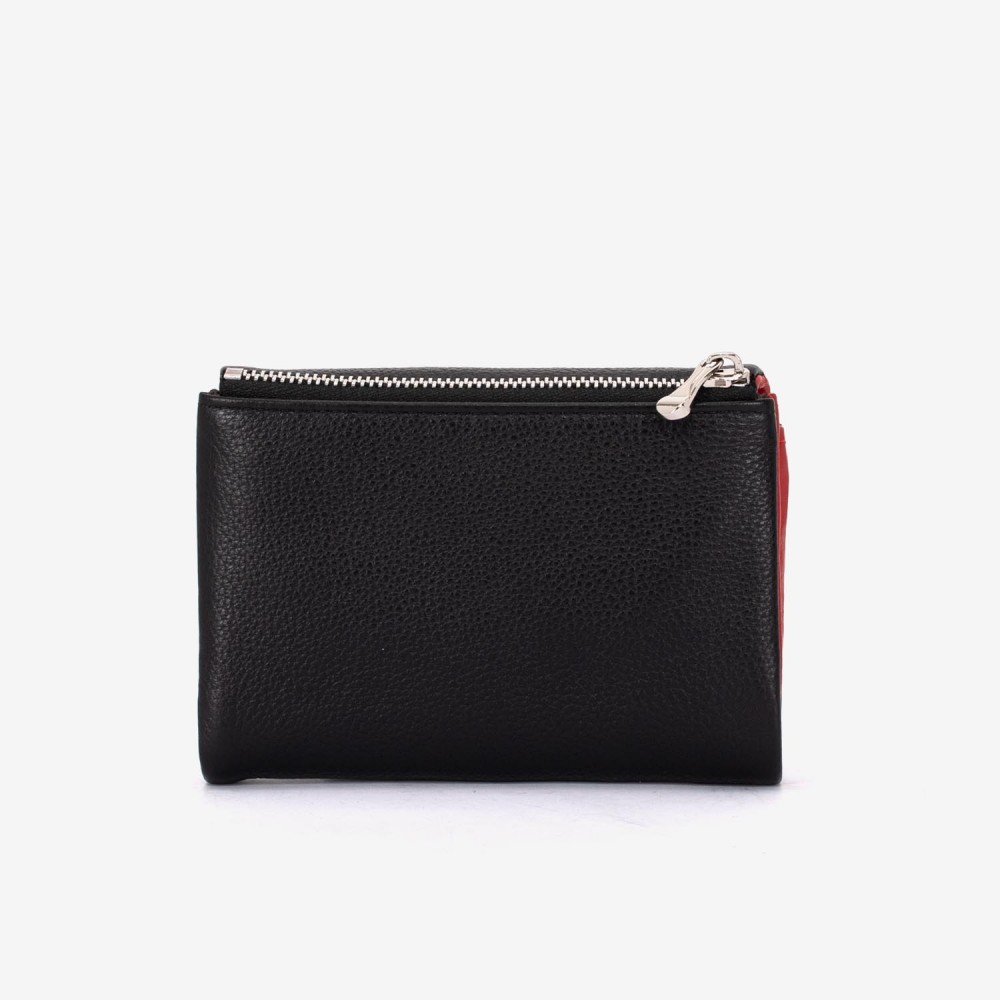 Portofel dama ENZO NORI model NIKA din piele naturala negru-rosu