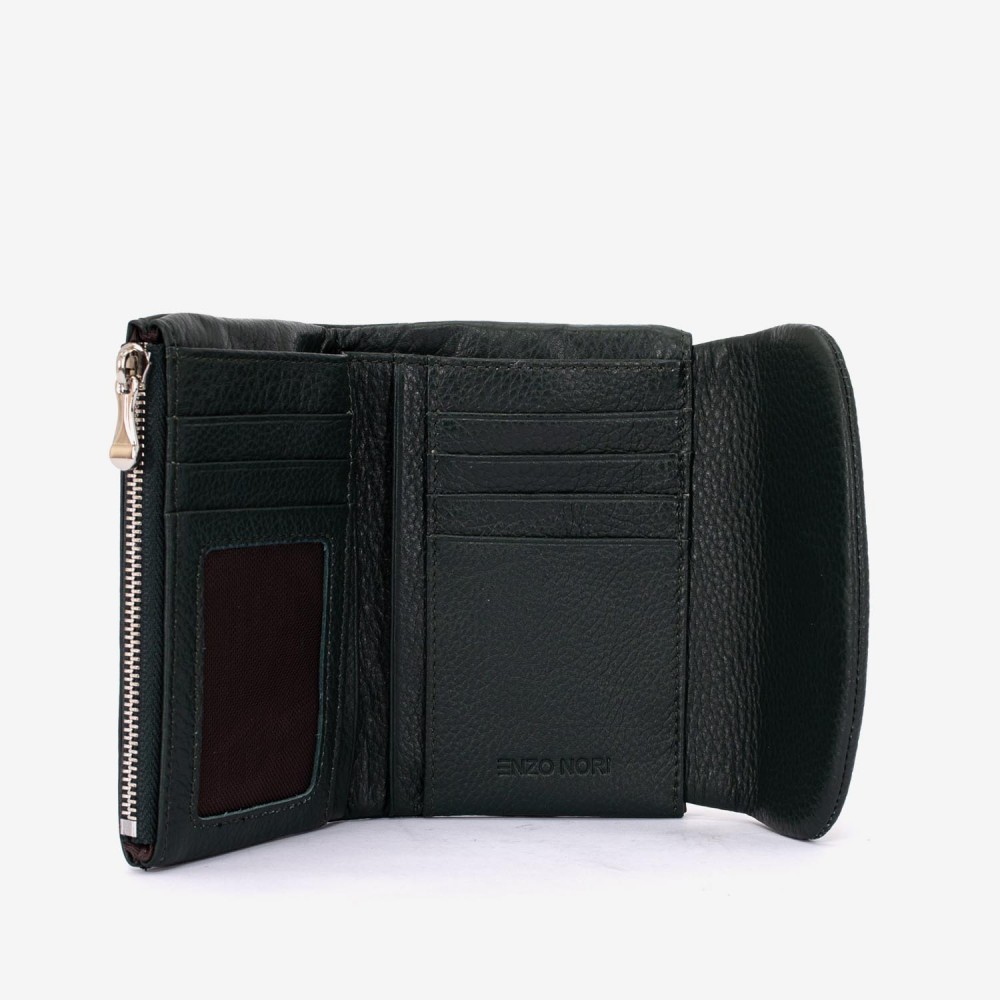 Portofel dama ENZO NORI model NIKA din piele naturala verde