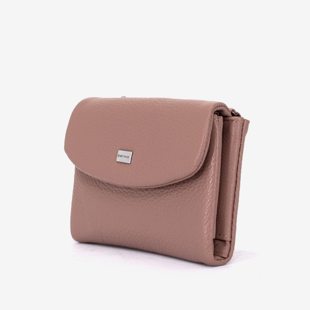Portofel dama ENZO NORI model NIKA din piele naturala roz