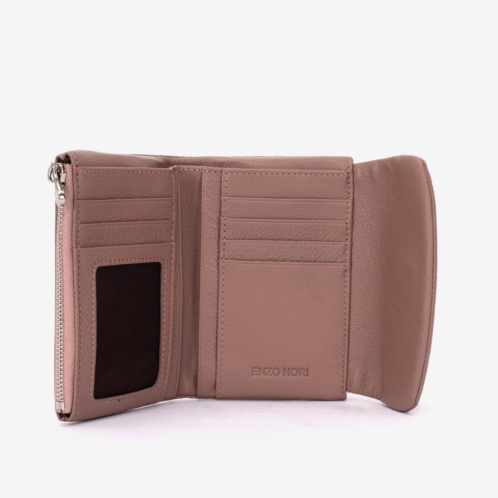 Portofel dama ENZO NORI model NIKA din piele naturala roz