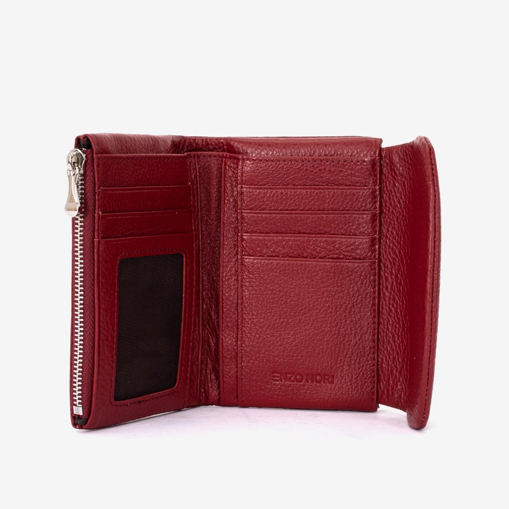 Portofel dama ENZO NORI model NIKA din piele naturala rosu inchis