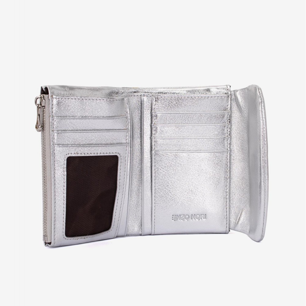 Portofel dama ENZO NORI model NIKA din piele naturala silver