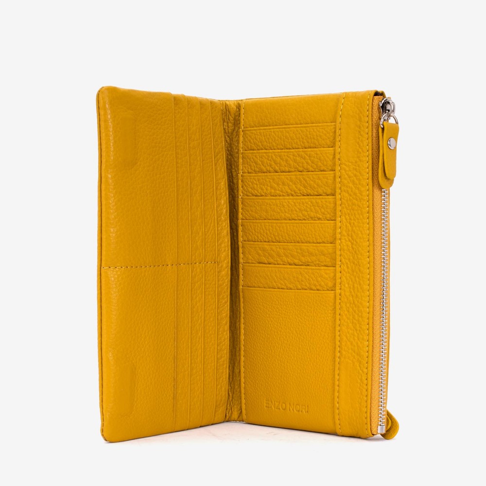 Portofel dama ENZO NORI model ROXAN din piele naturala galben