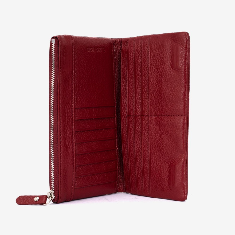 Portofel dama ENZO NORI model ROXAN din piele naturala rosu inchis