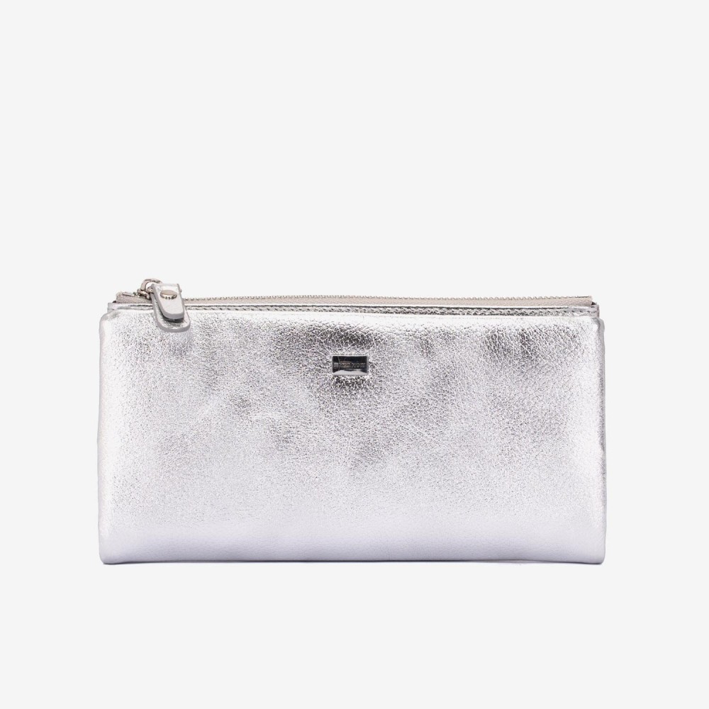 Portofel dama ENZO NORI model ROXAN din piele naturala silver