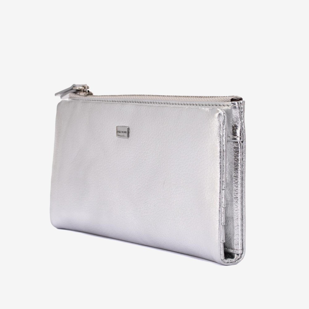 Portofel dama ENZO NORI model ROXAN din piele naturala silver