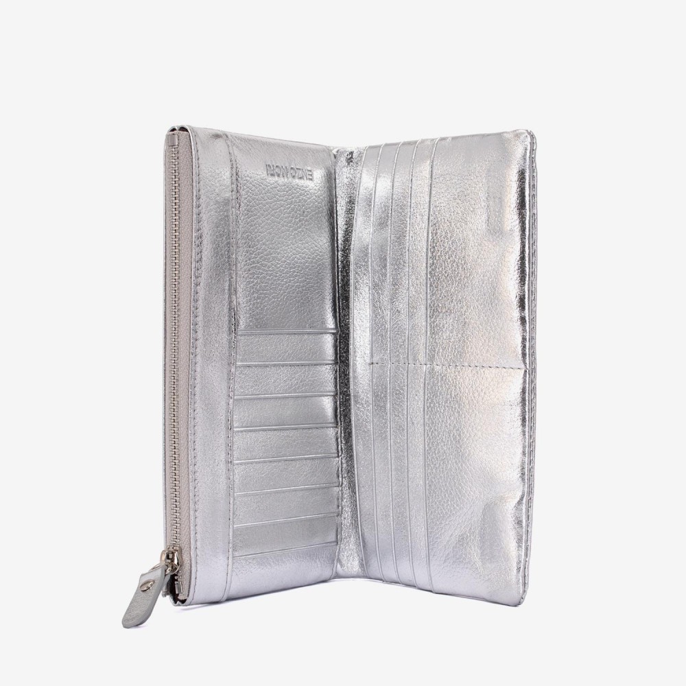 Portofel dama ENZO NORI model ROXAN din piele naturala silver